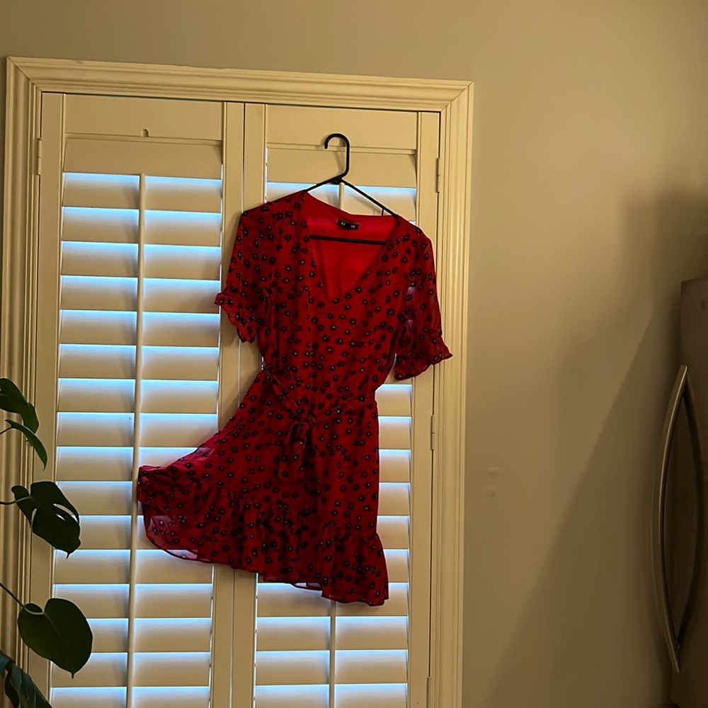 Floral black and red dress.